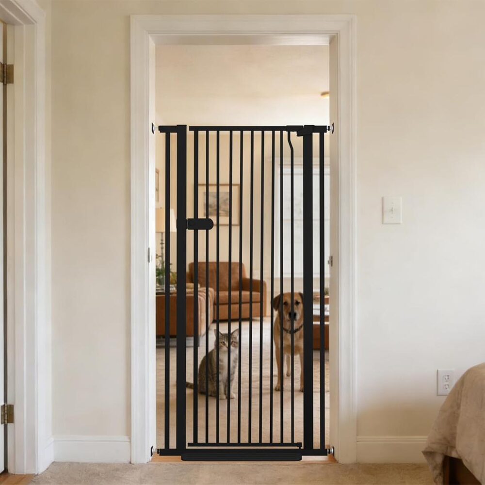 Lumizone Extra Tall Cat Gate, 55.12" High - Fits 29.92"–34.24", Black