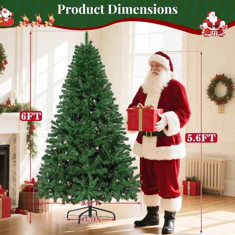 Laintene Artificial Christmas Tree, 6ft unlit Christmas Tree W/ 800 Branch Tips, Premium Spruce Green Xmas Tre