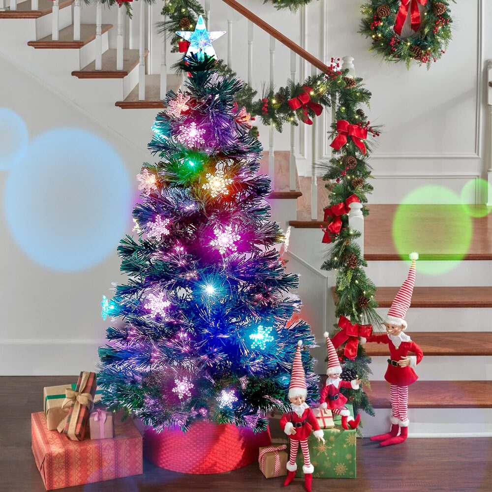 Juegoal 5 ft Pre-Lit Artificial Christmas Tree, Lighted Optical Fiber Xmas Trees with RGB Color Changing LED L