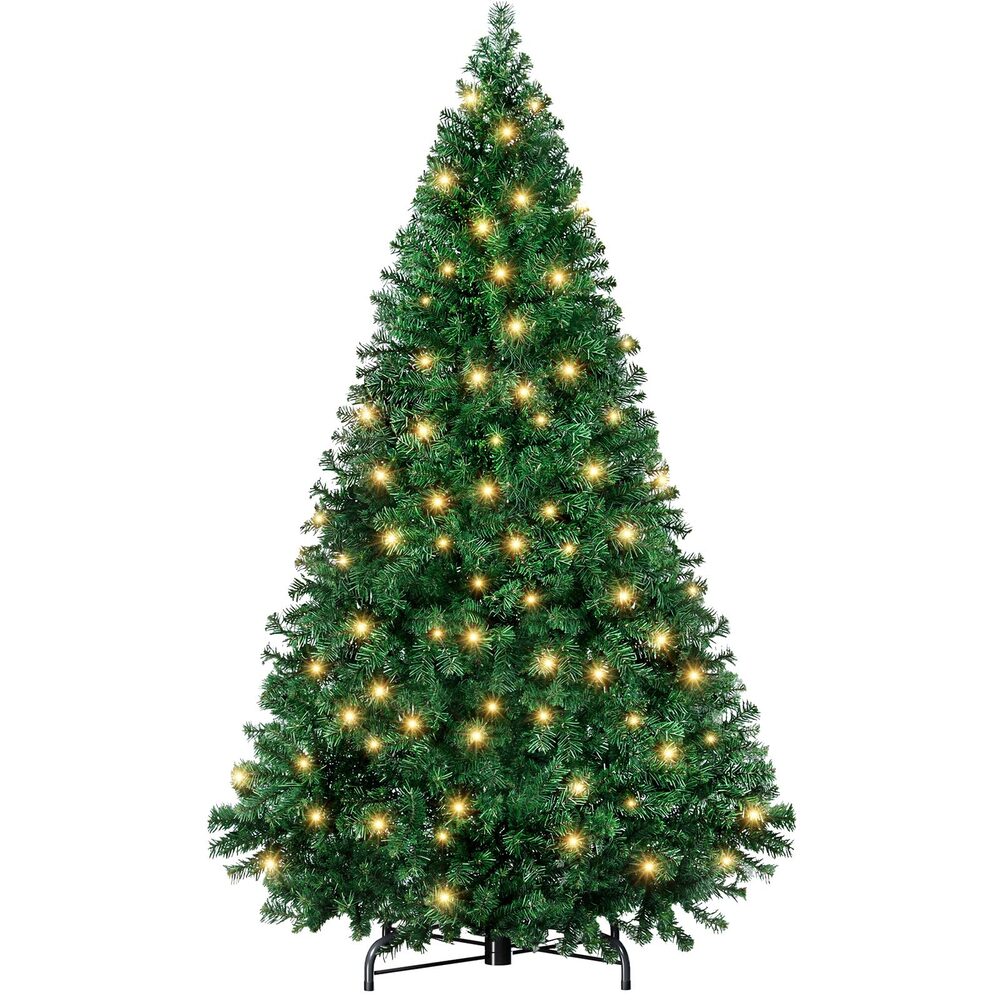 Sweetcrispy 6ft Pre-lit Artificial Christmas Tree, Prelighted Green Artificial Hinged Spruce Xmas Tree with 70
