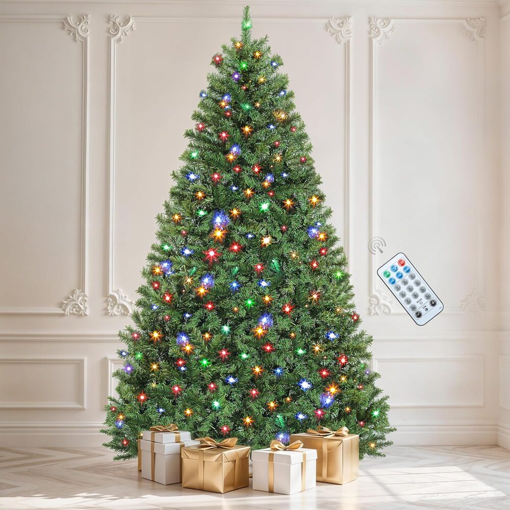 DWVO 6ft Pre-lit Artificial Christmas Tree, Spruce Prelit Christmas Trees for Home, Office, Party with 1000 Th