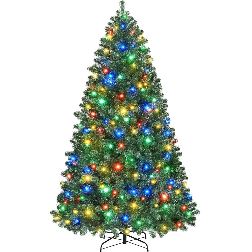 Yaheetech 6ft Artificial Christmas Tree with Multicolor Lights & Metal Stand, Pre-Lit Holiday Décor Pine Trees