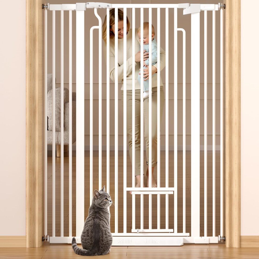 53" Extra Tall Cat Gate, 29.5"–40.6" Wide - Adjustable Cat Door, No Drill