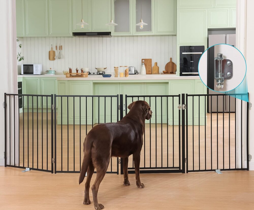 No Pawblems Freestanding Dog Gate with Door, 30" Tall - Indoor & Outdoor