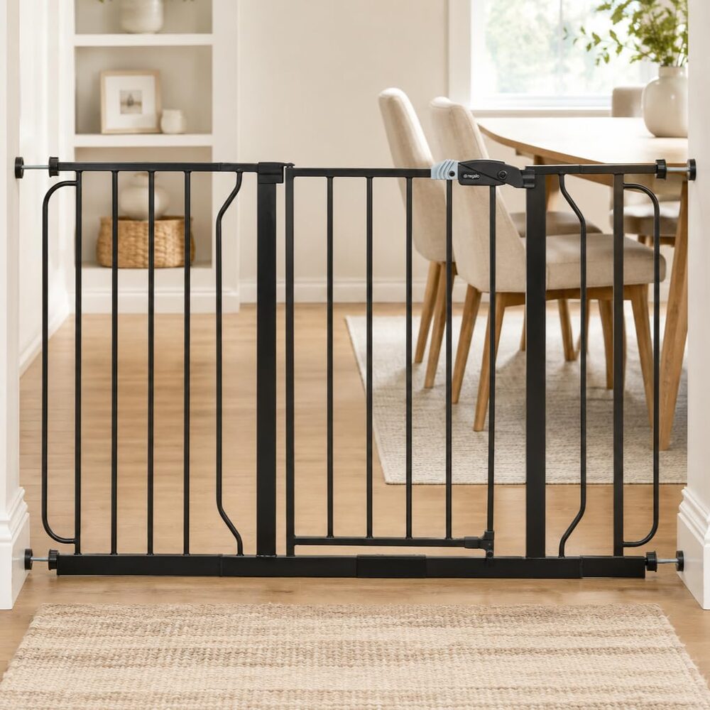 Regalo Extra Wide Baby Gate, 29"-49" - Bottom of Stairs & Doorways, Black