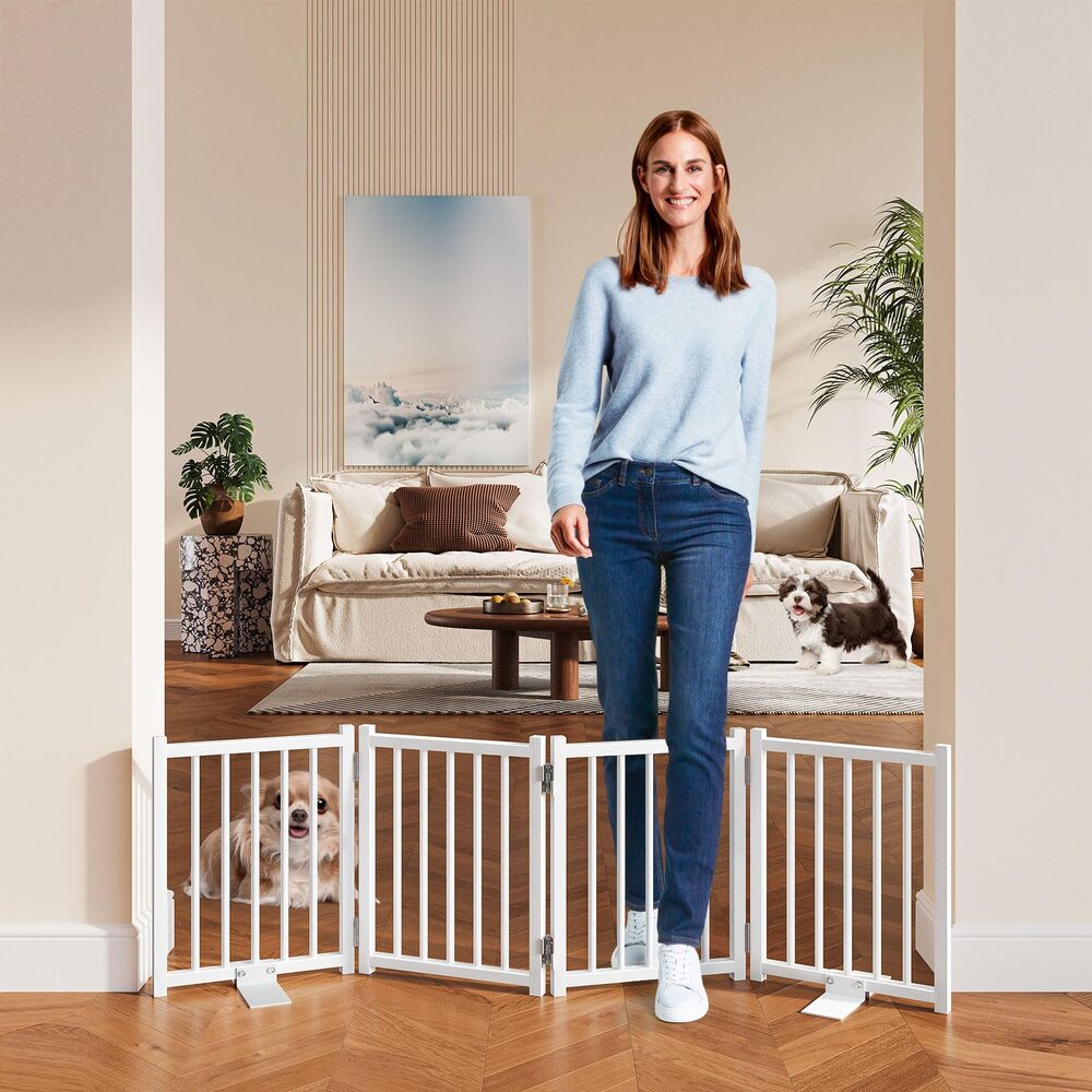Snughome Freestanding Short Dog Gate, 16" High - 4 Panel, White