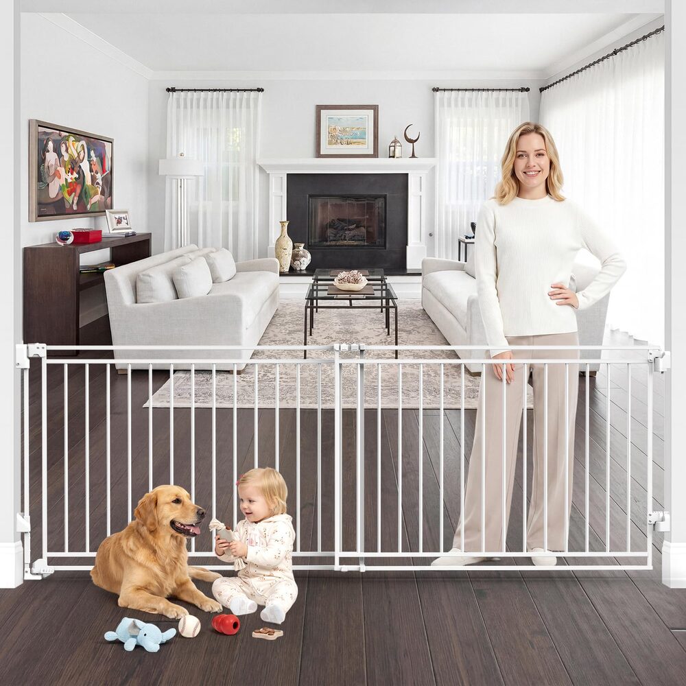 Extra Wide Baby & Dog Gate, 45"-80" - Metal Heavy Duty - White