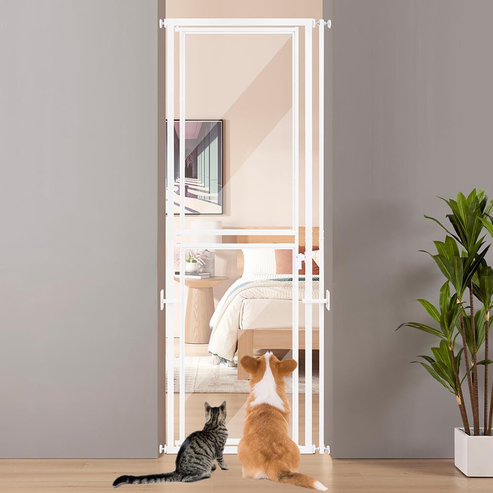 beeNbkks 79" Tall Anti-Climb Cat Gate - Extra Tall Clear Pet Barrier