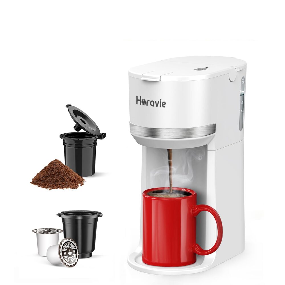 Horavie Mini Single Serve Coffee Maker - K-Cup and Ground, 6–12 oz
