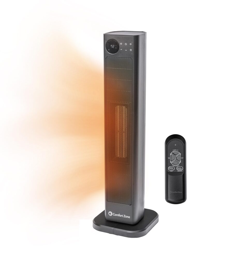 Comfort Zone 30-Inch Oscillating Tower Space Heater with Remote Control