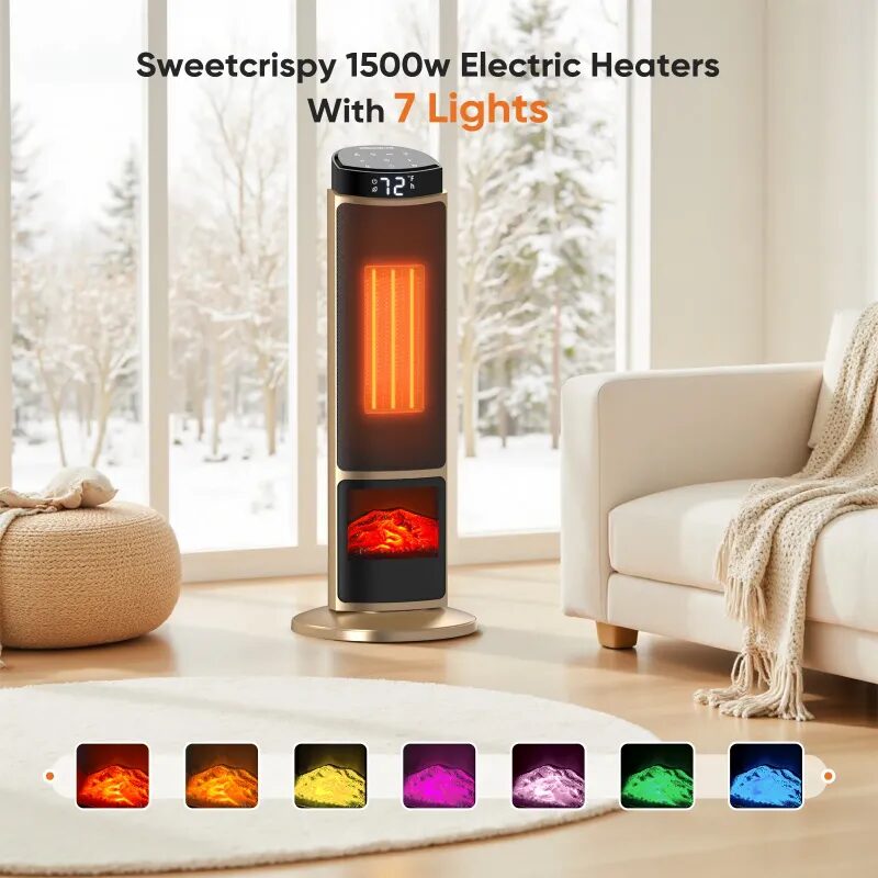CONCETTA Tower Space Heater with Fireplace Effect – Oscillating Function