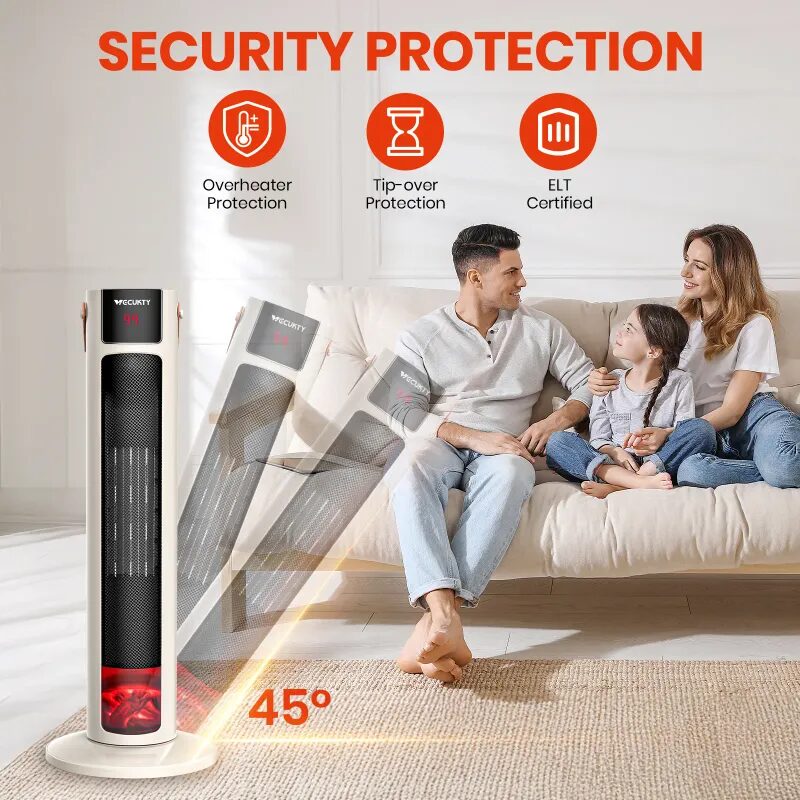 VECUKTY 26" Tower Space Heater with 3D Flame, 1500W Portable Electric Tower