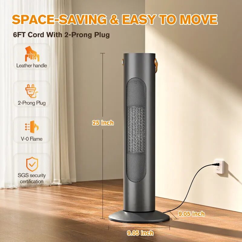 FLOWBREEZE 25" Tower Heater And Fan Combo, 70°Oscillating, 3S Instant