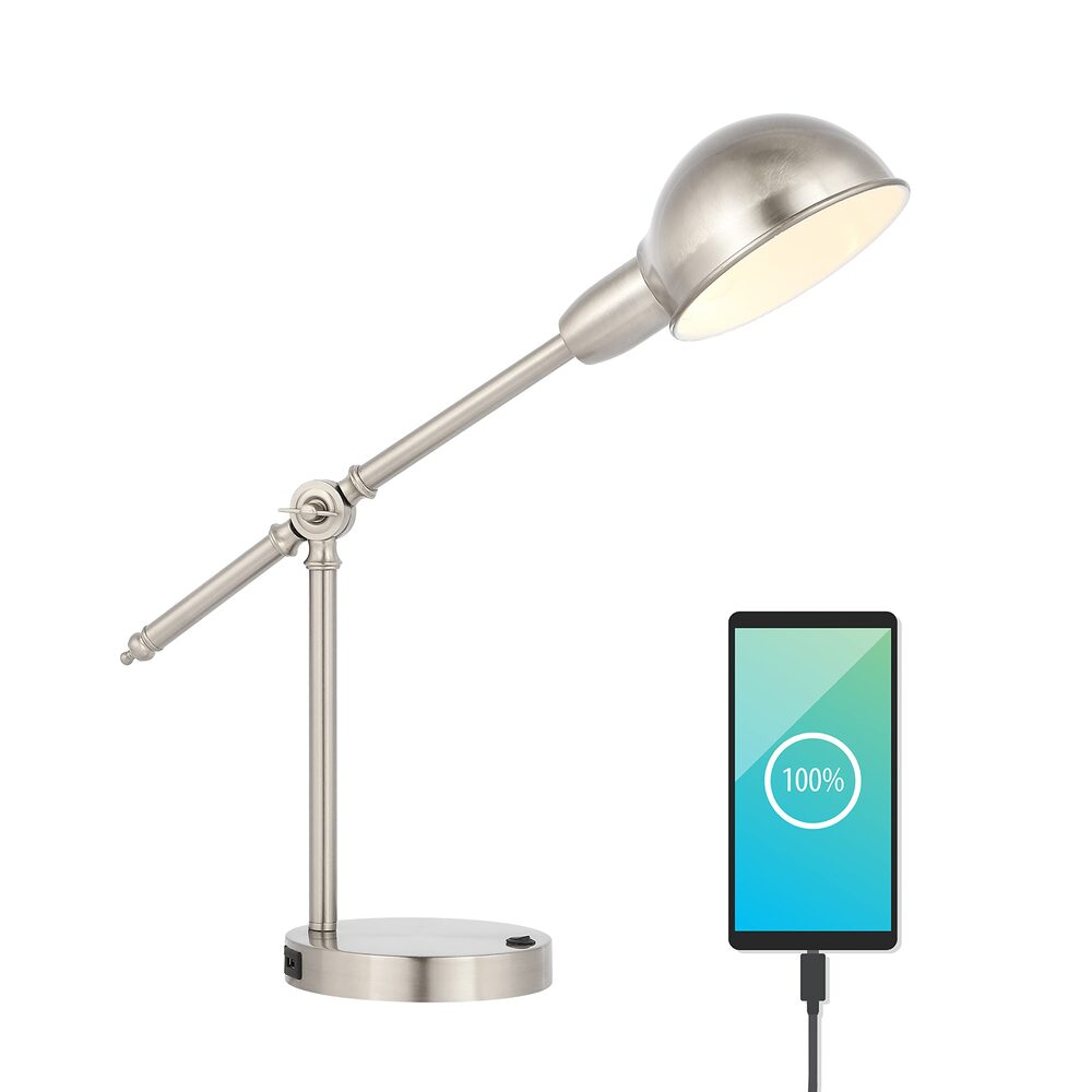 JONATHAN Y Curtis Task Lamp, 20.25" - Industrial Metal, USB, Nickel