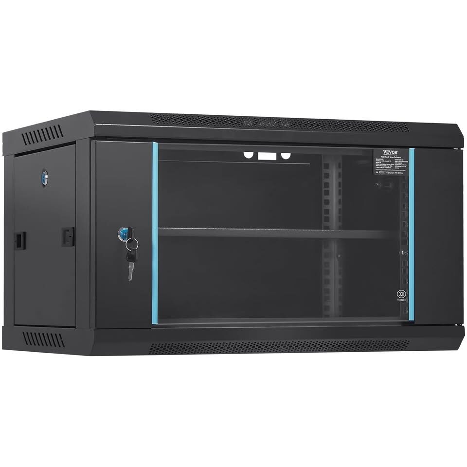 VEVOR 6U Wall Mount Network Server Cabinet - Locking Glass Door, W26406